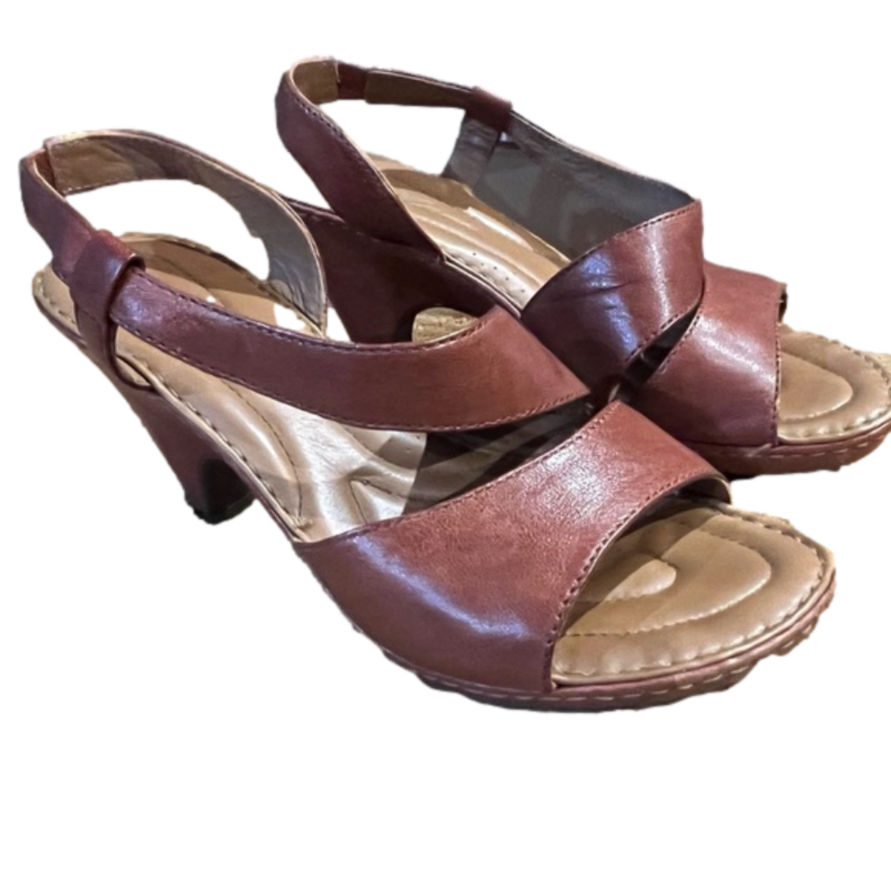 BORN Belini Dark Brown Molano Veg wedge sandals size 7